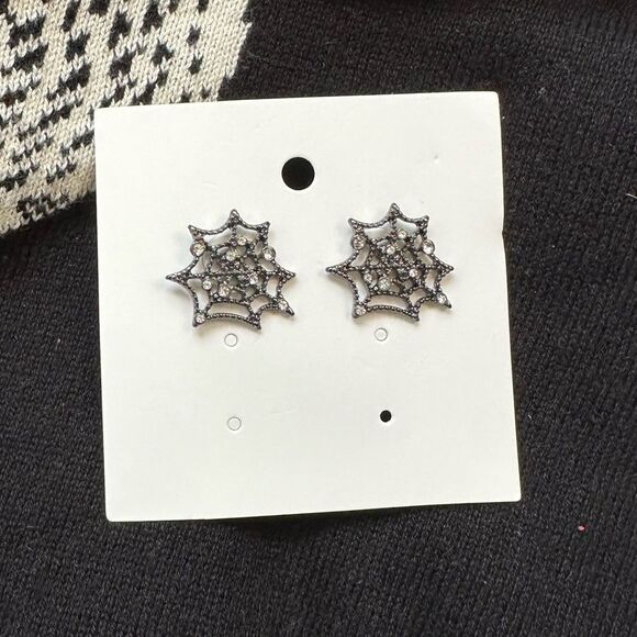 Spider Web & Rhinestone Stud Earrings (Betsy Johnson style) - Picture 7 of 8